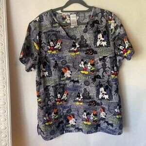 Disney Halloween Scrub Top Size LG Mickey Minnie Mouse